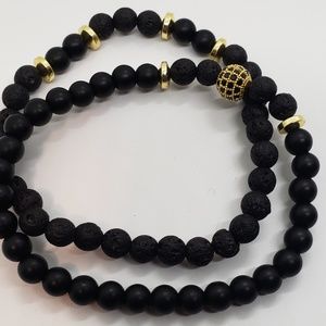 Lava bead bracelet #beadsbracelet #black&gold
